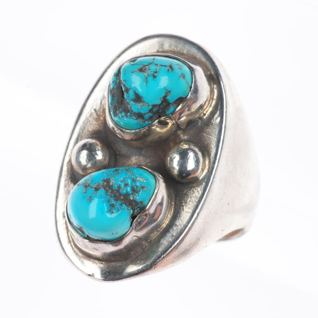 sz12 Vintage Navajo sterling silver 2 stone turquoise Men's ring