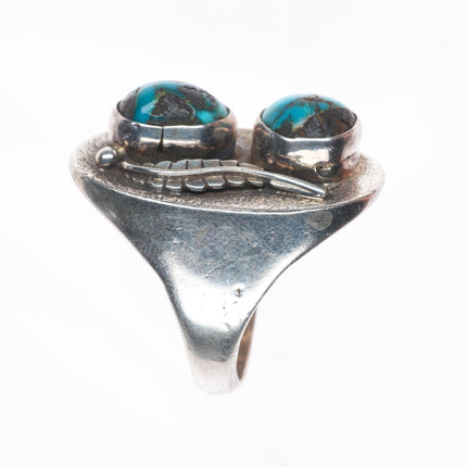 sz12.5 Vintage Navajo sterling silver 2 stone turquoise feather Men's ring