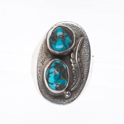 sz12.5 Vintage Navajo sterling silver 2 stone turquoise feather Men's ring