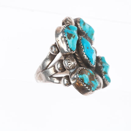 sz8 40's-50's Vintage CG Wallace Zuni sterling silver turquoise cluster ring