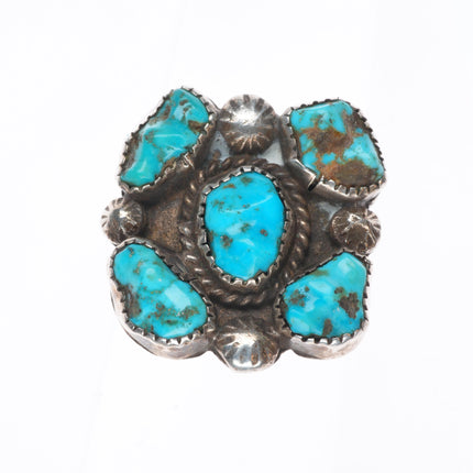 sz8 40's-50's Vintage CG Wallace Zuni sterling silver turquoise cluster ring