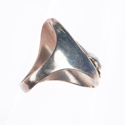 sz12 Vintage Navajo sterling silver men's ring feather face with turquoise