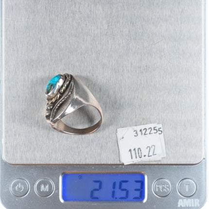 sz12 Vintage Navajo sterling silver men's ring feather face with turquoise