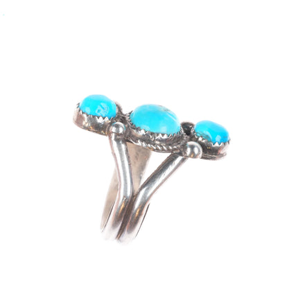 sz13 c1950's P Navajo sterling silver 3 stone turquoise men's ring