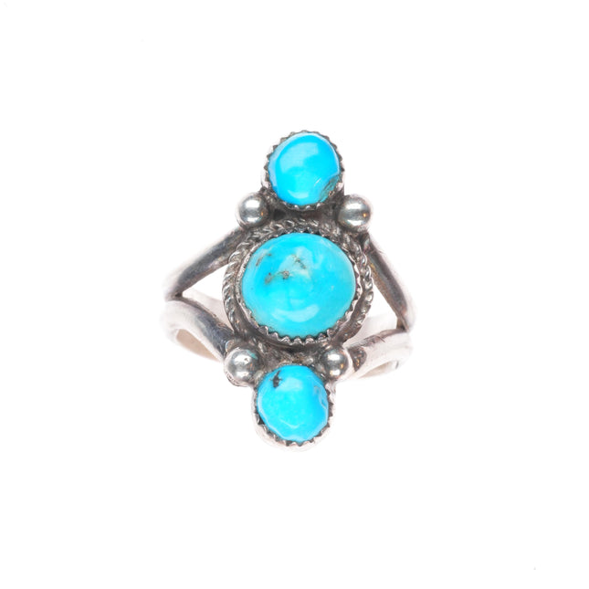 sz13 c1950's P Navajo sterling silver 3 stone turquoise men's ring