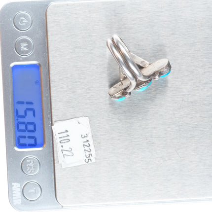 sz13 c1950's P Navajo sterling silver 3 stone turquoise men's ring