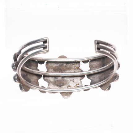 6.25" c1940 Vintage Zuni/Navajo sterling silver turquoise cluster cuff bracelet