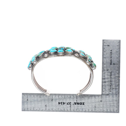 6.25" c1940 Vintage Zuni/Navajo sterling silver turquoise cluster cuff bracelet
