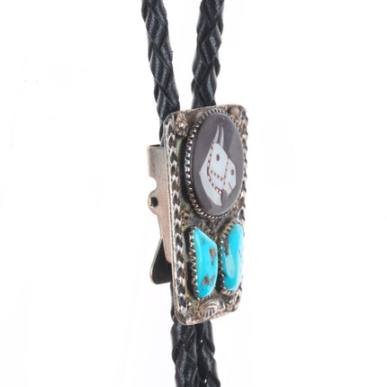 Vintage Mike Simplicio Zuni sterling silver turquoise horse inlay cuff bracelet