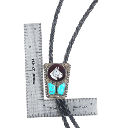 Vintage Mike Simplicio Zuni sterling silver turquoise horse inlay cuff bracelet