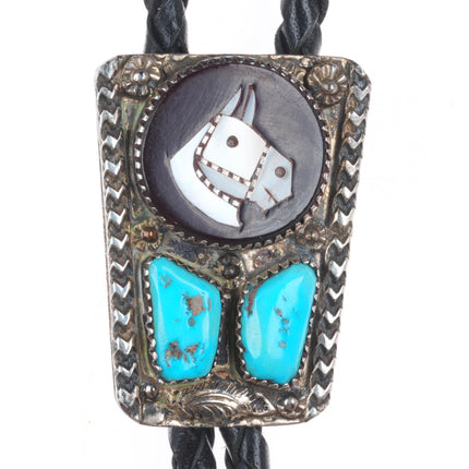 Vintage Mike Simplicio Zuni sterling silver turquoise horse inlay cuff bracelet