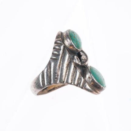 sz9 50's-60's Vintage Navajo sterling silver green turquoise long men's ring