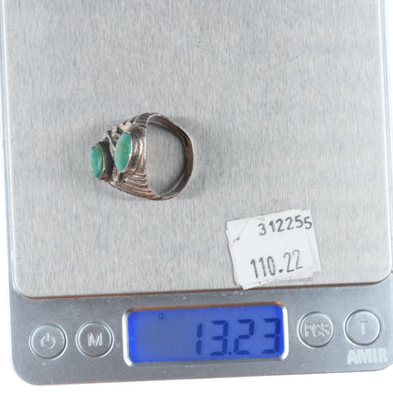 sz9 50's-60's Vintage Navajo sterling silver green turquoise long men's ring