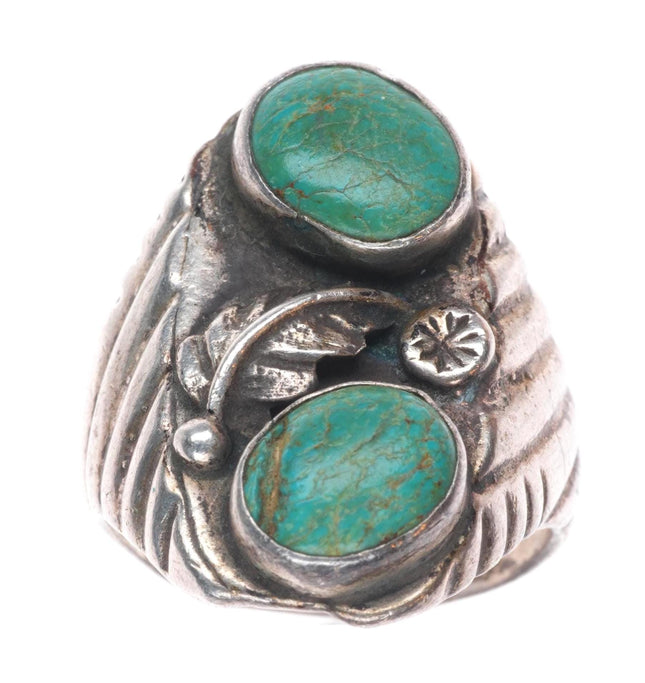 sz9 50's-60's Vintage Navajo sterling silver green turquoise long men's ring