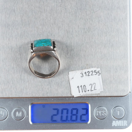 sz9 40's-50's Vintage Navajo sterling silver ring with nice square turquoise