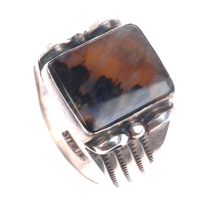 sz11.5 Vintage Navajo sterling silver petrified wood agate men's ring