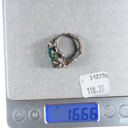 sz10 Vintage southwestern modernist brutalist sterling silver chrysocolla ring