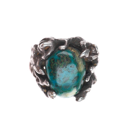 sz10 Vintage southwestern modernist brutalist sterling silver chrysocolla ring