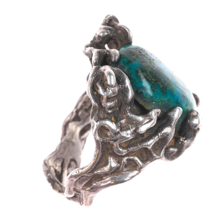 sz10 Vintage southwestern modernist brutalist sterling silver chrysocolla ring