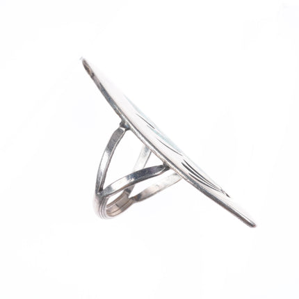 sz7 Tommy Singer Navajo sterling silver peyote bird chip inlay turquoise ring