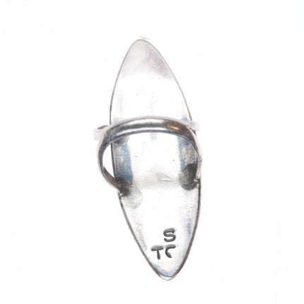 sz7 Tommy Singer Navajo sterling silver peyote bird chip inlay turquoise ring