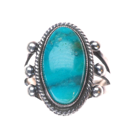 sz6.5 1940's Blue Gem Turquoise vintage Navajo sterling silver rope bezel ring