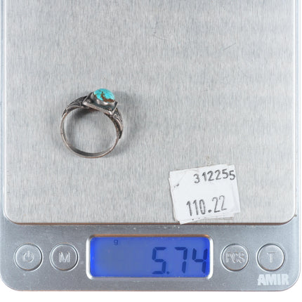 sz7.5 20's-30's Vintage Navajo sterling silver thunderbird ring with turquoise