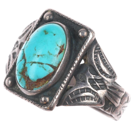 sz7.5 20's-30's Vintage Navajo sterling silver thunderbird ring with turquoise