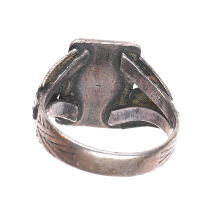 sz7.5 20's-30's Vintage Navajo sterling silver thunderbird ring with turquoise