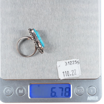 sz8 Vintage Zuni sterling silver carved turquoise butterfly ring