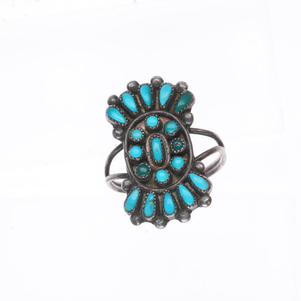 sz7 c1940's Vintage Zuni sterling silver petit point turquoise ring