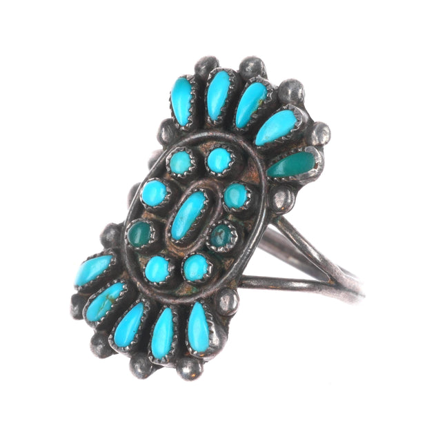 sz7 c1940's Vintage Zuni sterling silver petit point turquoise ring