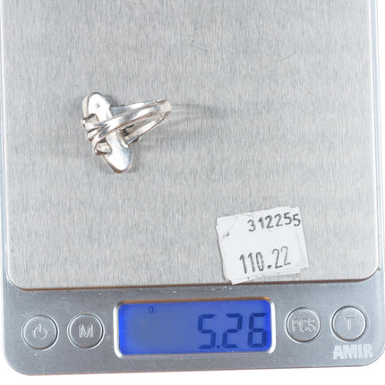 sz11 30's-40's Navajo sterling silver ring with nice turquoise triple shank