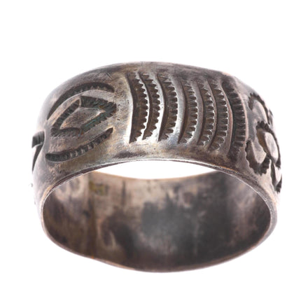 sz14 Vintage Navajo ingot/sterling silver wide band ring with nice stampwork