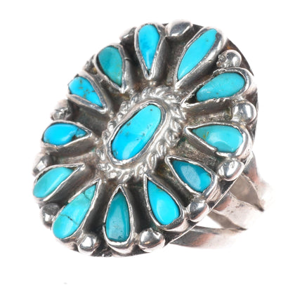 sz9 20's-30's Vintage Zuni ingot silver turquoise cluster ring