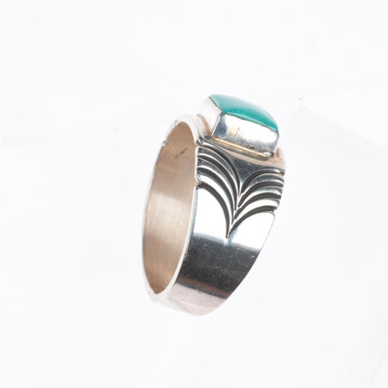 sz11 Steve Yellowhorse Navajo sterling silver turquoise chiseled band ring