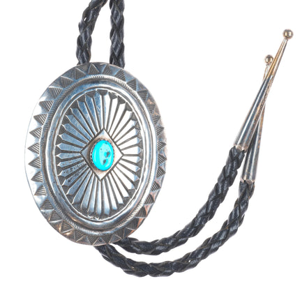 Pete Morgan Navajo sterling silver concho style belt buckle with turquoise