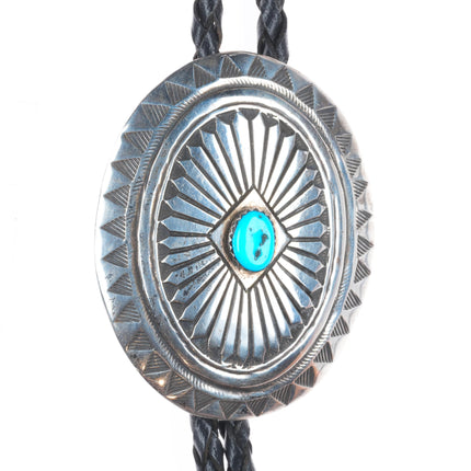 Pete Morgan Navajo sterling silver concho style belt buckle with turquoise