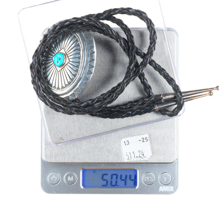 Pete Morgan Navajo sterling silver concho style belt buckle with turquoise