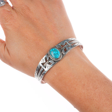 6.5" c1940 Navajo Ingot/Sterling silver Lone Mountain turquoise cuff bracelet