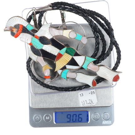 Large Jonathan Beyuka Zuni sterling silver carved stone Hoop Dancer bolo tie