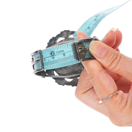 6.6" 40's-50's Zuni repousse sterling silver turquoise cluster cuff bracelet