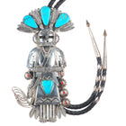 Huge Jerry Roan Navajo sterling silver turquoise/coral Kachina bolo tie