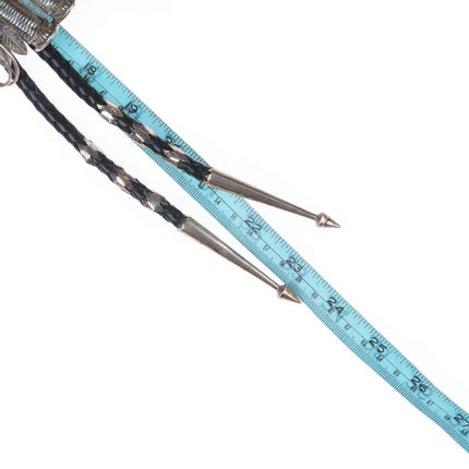 Huge Jerry Roan Navajo sterling silver turquoise/coral Kachina bolo tie