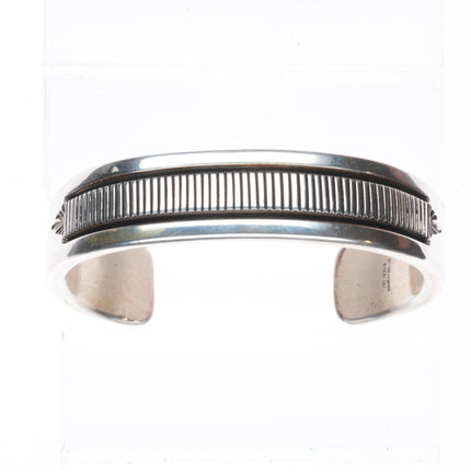 7.5" Heavy Bruce Morgan Navajo sterling silver interior stamped cuff bracelet