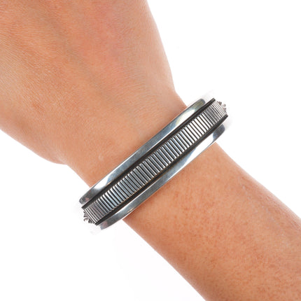 7.5" Heavy Bruce Morgan Navajo sterling silver interior stamped cuff bracelet