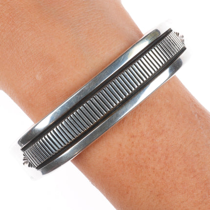 7.5" Heavy Bruce Morgan Navajo sterling silver interior stamped cuff bracelet