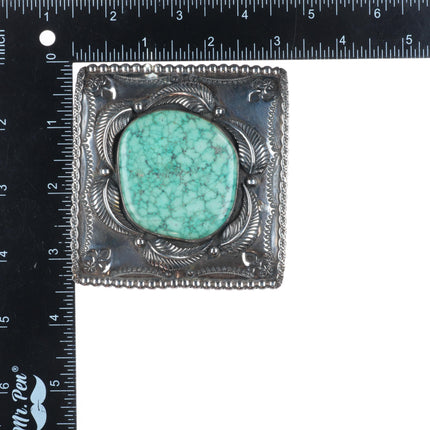 Vintage Navajo Turquoise Mountain Birdseye turquoise sterling silver belt buckle