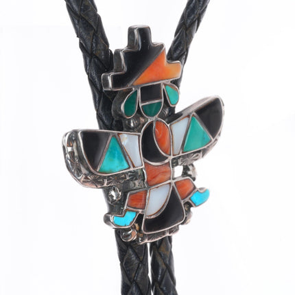 c1950's Vintage Zuni sterling silver knifewing turquoise-spiny oyster bolo tie