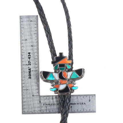c1950's Vintage Zuni sterling silver knifewing turquoise-spiny oyster bolo tie